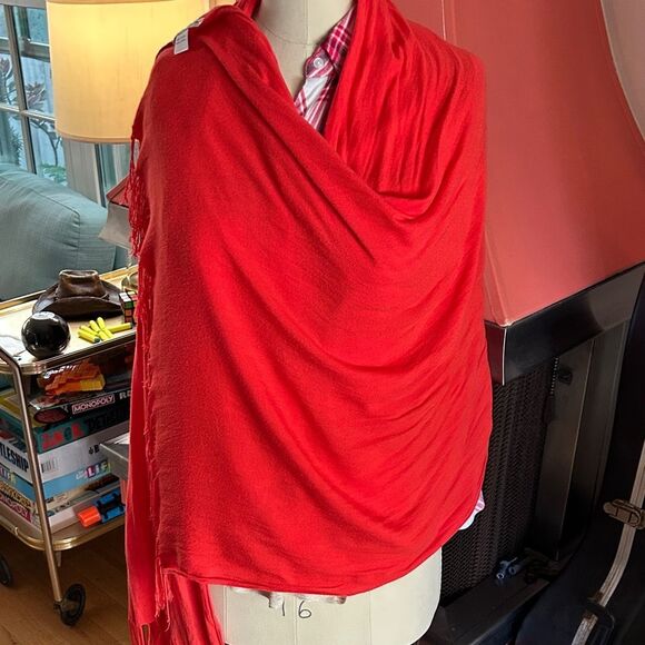 Red Orange Fringe Viscose Wrap Scarf 🧣 Made in India o - Picture 9 of 17